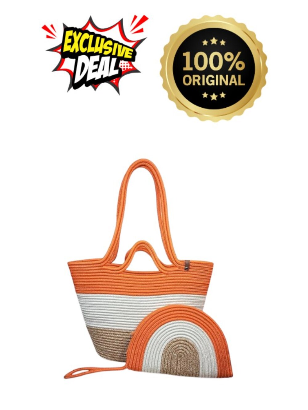 Straw Woven Clutch and Shoulder Bag Set Two Piece Zippered Beach Bag